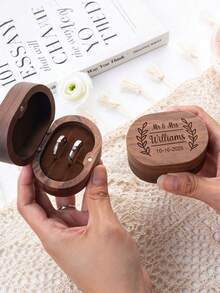 TONGFANTECH 1pc Double Slot Oval Walnut Wood Customized Ring Box, Square Walnut Wood Ring Box, Round Ring Box, For Wedding Store Ring Box, Personalized Engraved Wooden Ring Box, Proposal Engagement Ring Box With Name, Wedding Ring Box, Anniversary Gift, Engraved Ring Box Anniversary Gift, Valentine's Day Gift, Birthday Gift - Multicolor - View 6