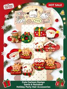 4/6Pcs Cute Cartoon Christmas Hair Clips Set, Santa Tree Bear Reindeer House Barrettes, Xmas Party Hair Accessories, Christmas Stocking Stuffer Gift - Multiple Styles - View 2