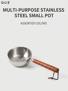 OCE Mini 304 Stainless Steel Sauce Pan, 125ml Small Milk Pot With Wooden Handle, Dual Pour Spout, Multi-Purpose Butter Melting Pot For Stovetop & Induction Cooker, Kitchen Small Cooking Pot - View 2