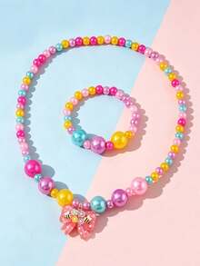 2pcs/Set Liontin Pita Lucu Kalung & Gelang Manik-manik Warna-warni Perhiasan Anak Perempuan Aksesoris Pesta Pemakaian Sehari-hari - MultiWarna - View 5