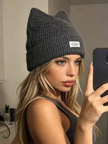 1pc Women's Y2K 3D Cat Ear Knit Hat, Men's Hip Hop Folded Brim Beanie, Soft Yarn Hat, Suitable For Daily Street Punk Style - Multicolor 1 - View 3