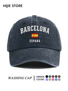 1pc Unisex Vintage Washed Baseball Cap With BARCELONA Graphic Print, Soft Comfortable Adjustable Classic Dad Hat, Outdoor Wear Baseball Cap Suitable For Daily Use, Warm And Windproof - A - View 10