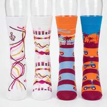 1/4 Pairs Multi-Color Random Couple Socks, All-Season, Illustration Music Note, Skateboard, Coconut Tree Landscape Silhouette, Personalized Fashion Street Casual Mid-Calf Socks - Multicolor - View 4