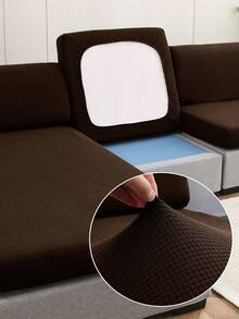 1pc Solid Color High Elasticity Removable Machine Washable Autumn/Winter Sofa Seat Cushion Cover, Suitable For Living Room Polyester Sofa Seat Cushion Cover Backrest Cover - Coffee Brown - View 2