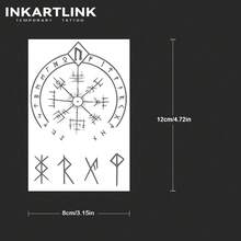 INKARTLINK 1PC Viking Rune Compass Tattoo Sticker, Temporary Waterproof Body Art Tattoo Sticker, Lasts 2-5 Days, Water Transfer Color Tattoo Sticker, Suitable For Men And Women, Essential For People, Party Essential Decoration, Holiday Celebration Body Decoration - Black - View 5