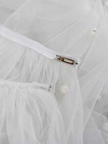 Pearl Tulle Wedding Train Skirt Long Detachable Bridal Overskirt Cathedral Veil Half Skirt For Bride Backless Wedding Dress Accessory - Off White - View 5