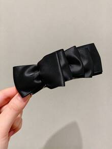 1pc Women's Glossy Satin Multi-Layer Bow Banana Hair Clip, Fashionable Elegant Hair Accessory, Suitable For Various Occasions - Black - View 7