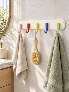 No-Drill Suction Cup Mount, 5 Rotating Hooks, Faux Wood-Grain Or White Multicolor Wall Hook Rack, Modern Space-Saving Organizer For Towels, Keys, Bags & Utensils In Bathrooms, Kitchens & Entryways - View 4