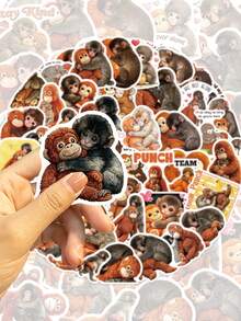 50pcs Punch Monkey Stickers, Funny Monkey Vinyl Stickers, Suitable For Water Bottles, Laptops, Phone Cases, Skateboards, Luggage, Notebooks, Phones - Multicolor - View 4