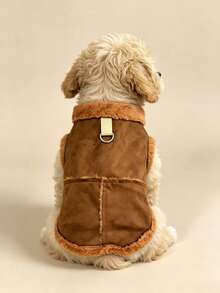 1 Pc Classic Solid Fleece Dog Vest For Autumn &Winter Warm Pet Jacket For Small And Medium Size Pets - Brown - View 5