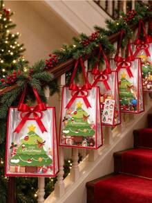 1set Reusable Transparent Christmas Gift Bags, Perfect For Holding Candies Or Small Gifts And Serving As Party Favors. Suitable For Holiday Gift Exchanges And Christmas Decorations, As Well As Gift Packaging For Birthdays And Small Gatherings. - Multicolor - View 1