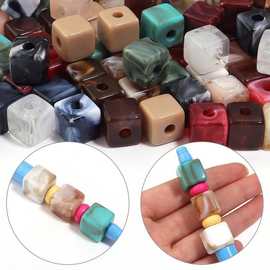 20pcs/Pack Acrylic Dual-Color Glazed Large Hole Square Beads, Chinese Style Dual-Color Square Perforated Beads, DIY Beaded Phone Chain Keychain Accessories Spacer Beads, Jewelry Making Accessories