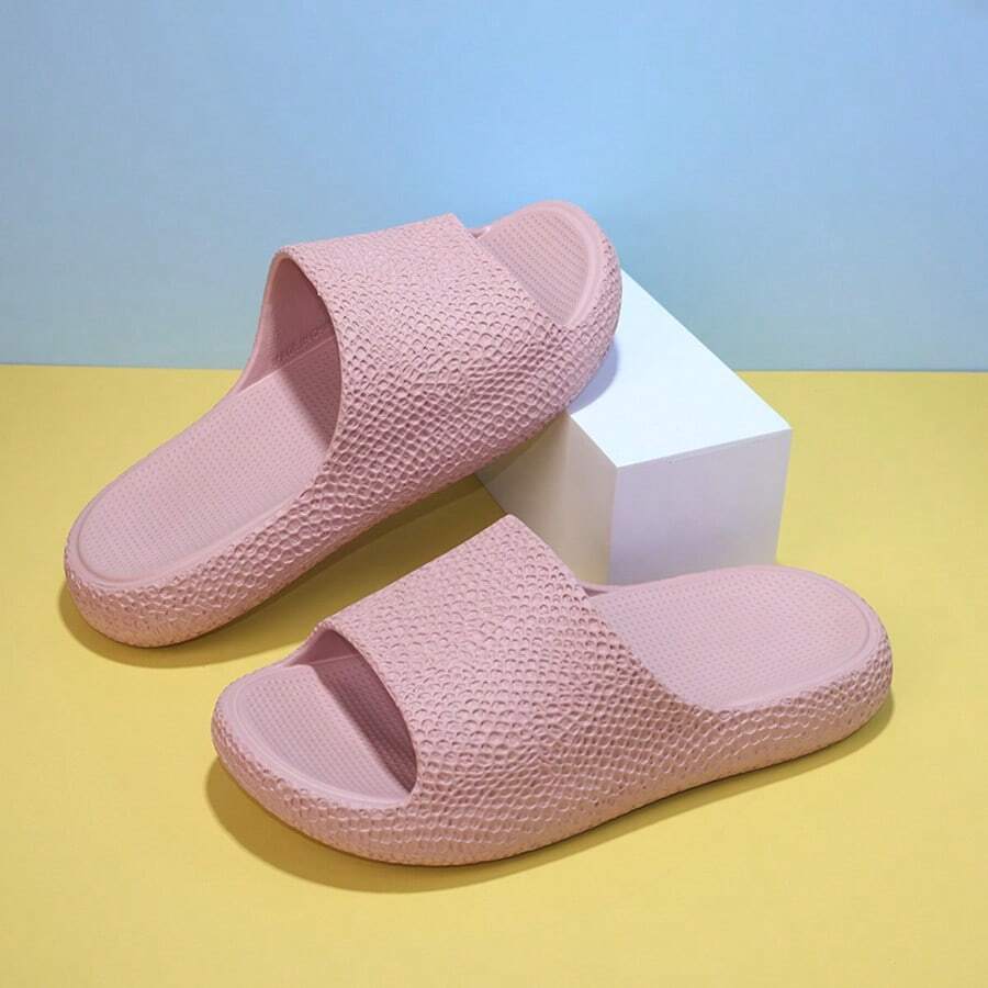 New Couple Indoor 3D Printed Pattern Soft Sole Slippers, Comfortable Odorless Anti-Slip Non-Stink EVA Material Bathroom Shower Home Slippers, Fashion Design Home Slippers Anti-Slip Wear-Resistant Dual-Use Beach Strap Slides - Pink - View 1