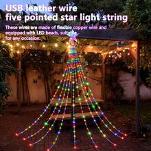 USB Christmas Tree Star Waterfall Lights, Popular Holiday Decoration Lights, Comes With Star-Shaped Hanging Ornaments, String Lights Create A Beautiful Waterfall Lighting Effect. Available In Three Specifications, 2M 196LEDs Version With 9 Strands Of Lights, Multiple Strands Of Lights Hanging Down In Layers. USB Powered Design, Plug And Play, Compatible With Power Banks, Adapters, Computer USB Ports - USB Christmas Tree Star Waterfall Lights - View 3