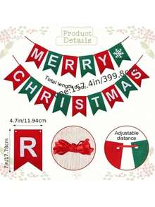 1set Felt Merry Christmas Banner - Festive Pull Flag For Christmas Party Decor And Home Wall Decor - Merry Christmas Bunting - View 4