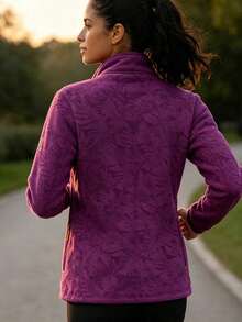 Chaqueta de forro polar para mujer de moda de otoño para exteriores, con estampado de hojas de arce, diseño de bolsillo con cremallera gruesa, chaqueta de forro polar para atuendo de otoño - Rojo violeta - Ver 2