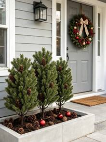 2pcs Christmas Artificial Pine Tree Ground Stakes With Pine Cones, UV Resistant, Pointed Bottom Design For Direct Planting, Low Maintenance Greenery, Suitable For Yard Landscaping, Home Holiday Atmosphere, Winter New Year Front Door Garden Indoor/Outdoor Decoration - Multicolor - View 6