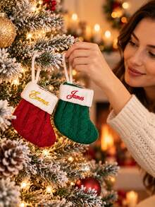 Personalized Mini Christmas Stocking, Custom Name Embroidered Cable Knit Hanging Sock For Christmas Tree And Mantel Displays, Small Seasonal Home Ornament, Holiday Keepsake For Family And Friends - Multicolor - View 6