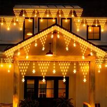 1-Pack USB Snowflake Pendant Triangular Mesh Lights – 8 Modes, Decorative Ambient Lighting For Christmas & New Year Parties; Suitable For Eaves, Railings, And Camping – LED String Lights Perfect For Christmas, Thanksgiving, And Winter Ambiance - Snowflake Triangle Mesh Eave Light - View 2
