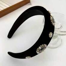 1pc/2pcs Women's Heavy Embellished Luxury Pearl Rhinestone Headband, Suitable For Birthday, Party, Wedding - Black - View 7