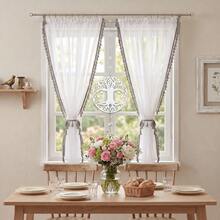 FLYINGCURTAINS Tassel Edge White Sheer Window Curtains, Rod Pocket Light Filtering Drapes With Tiebacks For Kitchen Bedroom - Multicolor - View 10