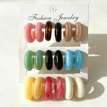 1 Pair / 9 Pairs New Resin Colorful Bold C-Shaped Hoop Earring Set, Bohemian Style Jewelry, Suitable For Daily Wear And Parties - Multicolor - View 7