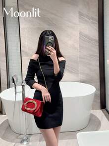 1件酒紅色歐美時尚金屬裝飾迷你手拿包，高端亮面金屬條手柄女士晚宴包，優雅奢華派對包/浪漫婚禮手拿包/舞會包/雞尾酒會包，PU皮革晚宴包，適合正式禮服，適用於學校舞會，附金屬鍊條 - 酒紅色 - 查看 10