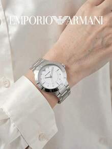 Armani Classic Women's Watch AR11250, Silver Round Case With Brand Engraved Bezel, White Dial, Fashion Quartz Watch, Suitable For Office And Formal Occasions - Silver - View 1