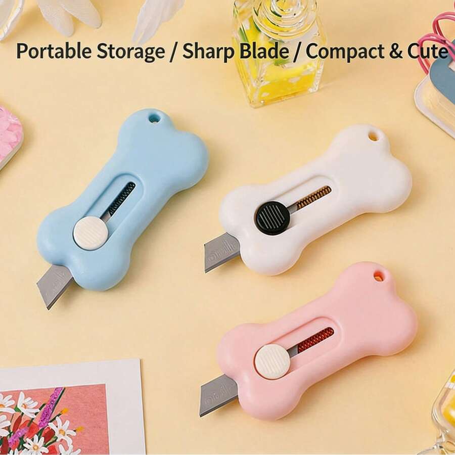 1pc Cute Bone Shape Mini Utility Knife, Portable Retractable Box Cutter, Small Letter Opener, Paper Cutter For Student Art Craft, Package Unboxing Tool, Pocket Wallpaper Cutting Knife