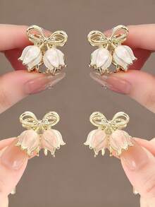 4pcs/2pcs/1pc Women's Luxury Alloy Rhinestone Crystal Small Claw Clip, Exquisite Floral Hair Clip, Half-Up Hair Claw For Back Of Head, Party, Daily Work, Decorative Hair Accessory - Multicolor - View 12