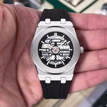 Jam Tangan Pria Bentuk Bulat dengan Tali Silikon, Model Mekanik Berongga, Kalender, Penanda Angka Batang Bercahaya, Jam Tangan Dekoratif yang Dipersonalisasi - Satu-Ukuran - View 11