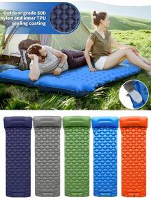 1pc Sleeping Pad - Ultra-Light Inflatable Sleeping Pad With Built-In Foot Pump And Storage Bag, Single Person, Camping Pad With Pillow, Portable, Durable, Compact, Waterproof, Suitable For Camping, Backpacking, Hiking, Tent, Travel, Comfortable Sleeping Pad For Car Travel, Tent And Hiking - Multicolor - View 3