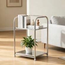 1pc Modern Stainless Steel Edge Bedside Table With Storage Space, Silver, Home Storage Rack, No Assembly Required, Height Under 27 Inches, Space-Saving Design, No Power Needed, Perfect For Sofa And Kitchen, Practical Shelf - Multicolor - View 4