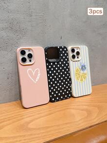 3件裝波點愛心條紋元素 TPU 防震全包覆精準保護手機殼，適用於 Apple 11/12/13/14/15/16/17 Pro Max - 彩色 - 查看 2