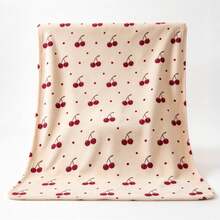 1 Buah Selimut Flanel Motif Ceri Burgundy dengan Dasar Krem, Selimut Dekorasi Sofa Minimalis dan Segar - MultiWarna - View 6