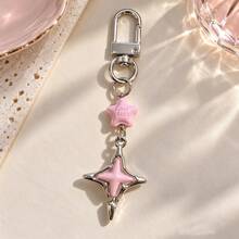 1pc/4pcs Unisex Oil-Drip Silver-Rimmed Colorful Four-Pointed Star Pendant, 3D Perforated Star Keychain Accessory, Couple Bag Charm, Luggage Accessory - Multicolor - View 2