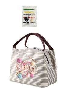 Printed Yarn, Scissors And Knitting Needles Handbag For Storing Sewing Tools, Makeup, And Small Personal Items. Multiple Fresh Striped Color Combinations, Suitable For Handmade Enthusiasts And Commuting, Artistic Handmade Healing Style, Perfect As A Practical Creative Gift Handbag For Girls Who Love Knitting And Sewing - A - View 16