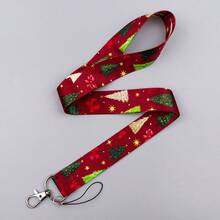 Red Christmas Tree Pattern Lanyard Card Holder, Durable Neck Strap With ID Holder, Portable Name Tag Holder, Christmas Holiday Gift Accessory - Multicolor - View 9