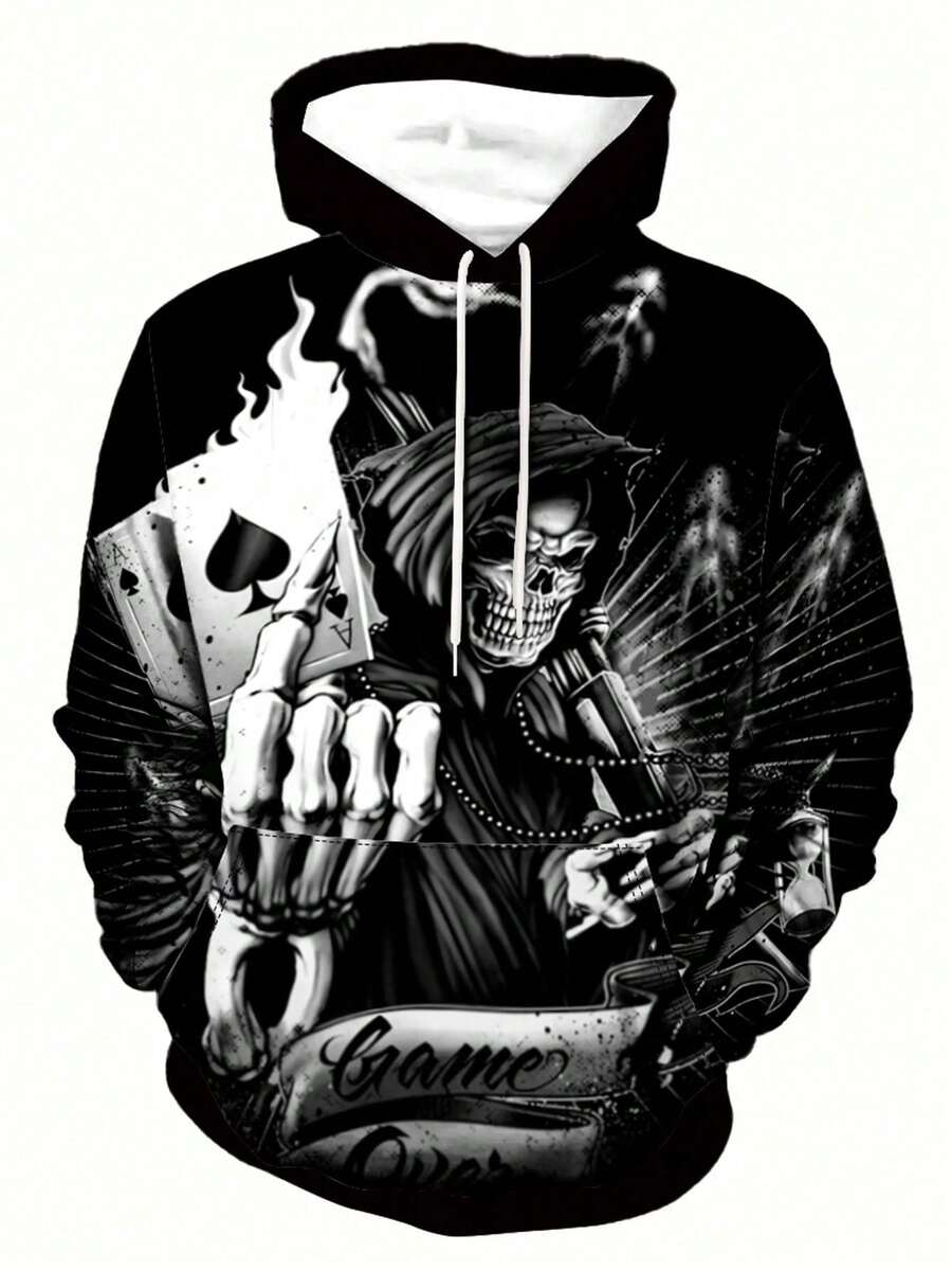 Manfinity Dauomo Sudadera con capucha de manga larga con estampado de calavera para hombre, para el otoño - A - Ver 1