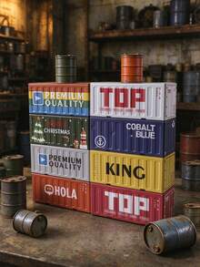 1/2/3pcs Metal Mini Shipping Container Storage Box, Vintage Industrial Cargo Container Shaped Tin Box, Desktop Organizer For Small Stuff, Retro Tabletop Decor Gift - Multicolor - View 6