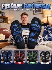 1pc Custom Name Color Personalized Football Socks Do Not Disturb Gift For Dad Husband Boyfriend Sports Fan Birthday Christmas Funny Present Husband - Black - View 6