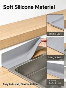 1pc Silicone Water Guard Strip, Self-Adhesive Flexible Sink Splash Guard, White Countertop Water Barrier, Suitable For Kitchen Sink, Wash Basin And Bathroom, Easy Installation, Kitchen Countertop Accessory, Gap Sealing Strip - View 8