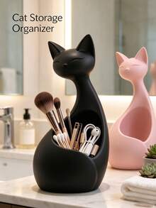 Cute Cat-Shaped Ceramic Multi-Functional Succulent Planter, Jewelry & Pen Holder, Desktop & Windowsill Decor, Home & Office Gift - Multicolor - View 2