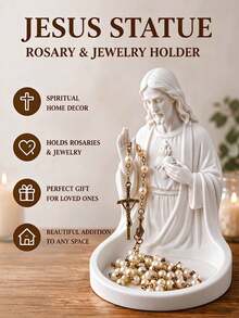 1pc Christmas Decorative Tray, Jesus Figurine Storage Dish, Home Decor, Suitable For Storing Rosary, Earrings, Rings, Necklaces, Jewelry Organizer, Perfect Christmas Religious Gift For Family And Friends - Multiple Styles - View 4