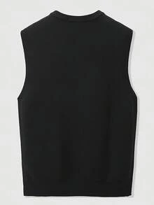 GRDR Men's V-Neck Knit Vest Sleeveless Sweater Layering Outerwear - Black - View 2