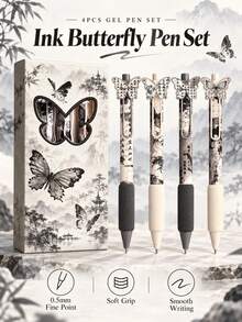 4pcs "Ink Rhythm Butterfly Dance" Series Neutral Pens Set, 0.5mm Fine Tip With Soft Grip, Elegant Ink Style Writing Pen Gift Box - Sets - View 1