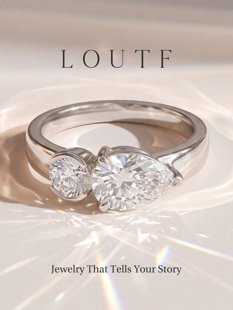 1pc Minimalist Zirconia Pear-Shaped Ring, Women's Engagement Wedding Party Daily Wear Anniversary Jewelry Gift - Silver - View 1