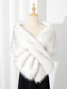 1pc Faux Fur Collar Bridal Shawl, Autumn/Winter Cape, Evening Party Wedding Dress Scarf - Camel - View 2