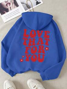 Autumn Casual Lightweight Hooded Sweatshirt, Featuring Large Letters And Small Floral Print On The Back, Y2K Minimalist Style - Multi-blue 1 - View 2