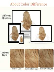 22inch Wavy Hair Extension Warm Blonde Hair Pieces For Women Synthetic Long 3/4 Half Wig For Daily Use - Linen Gold - View 8